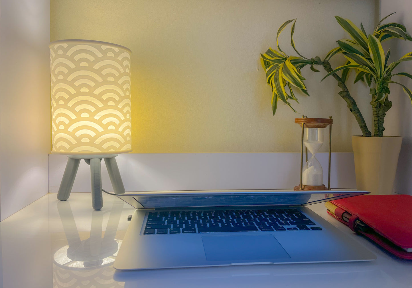 3D printed Duule bedside/table lamp on a reading desk